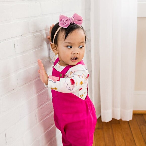 Beya Made Magenta Hot Pink Grow with Me Linen Overalls 12M - Picture 2 of 13